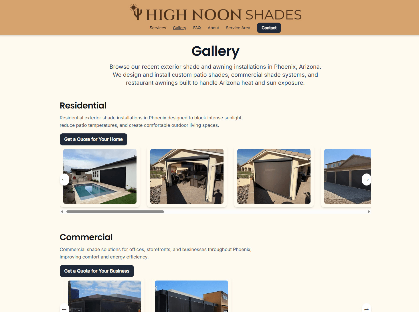 High Noon Shades website screenshot